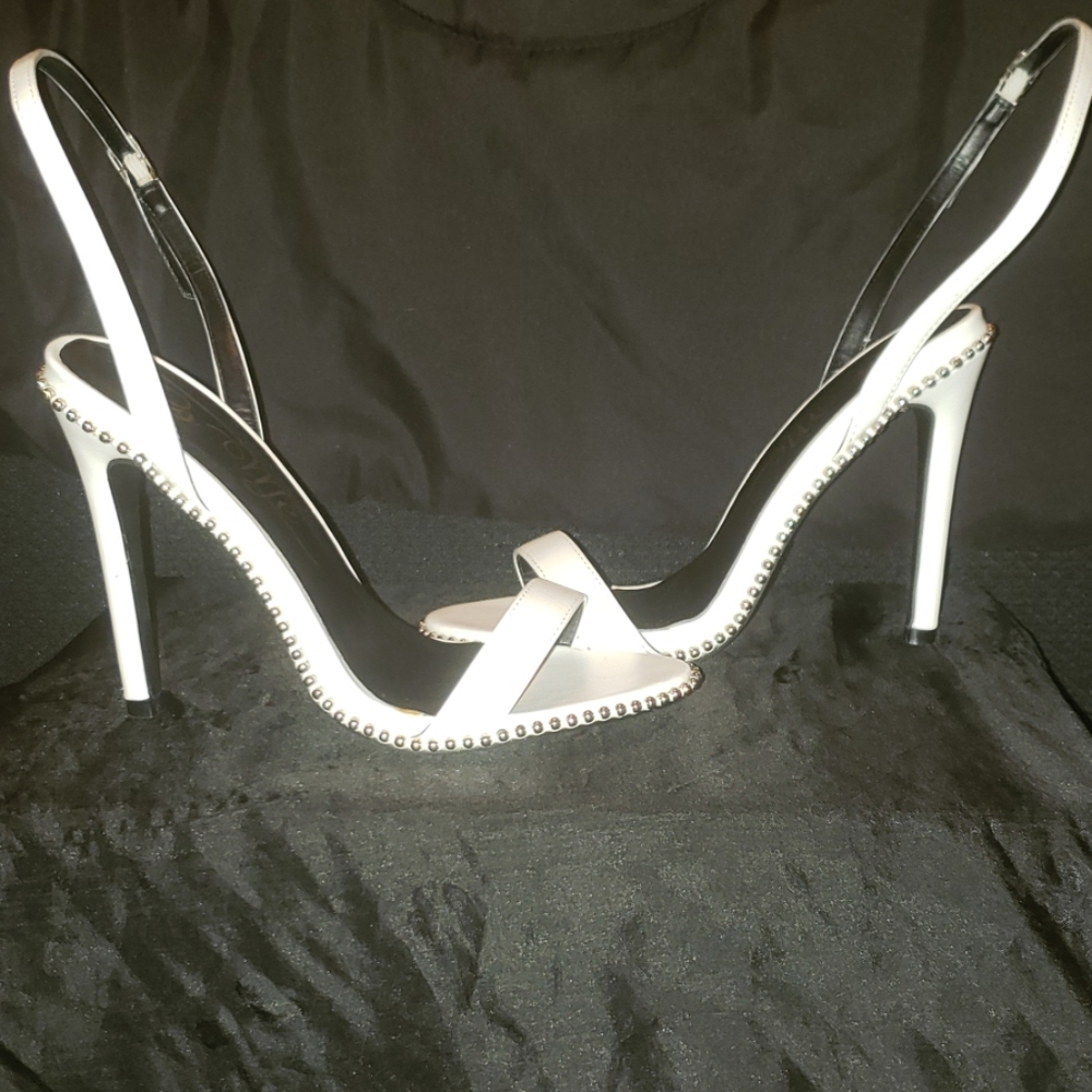 White Studded Heels with Ankle Strap